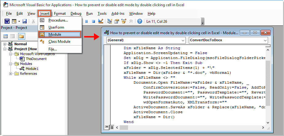 Batch convert .doc format files to .docx with VBA code